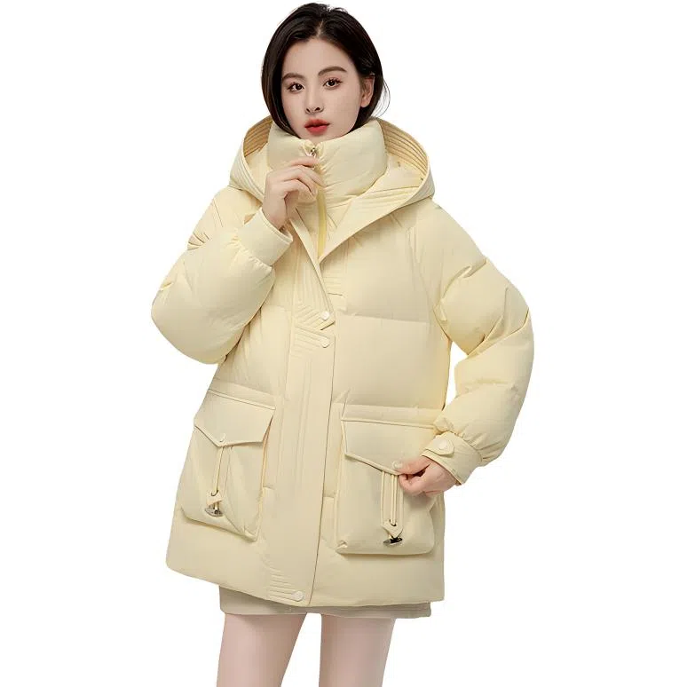 鸭鸭 时尚连帽双层面料百搭外套羽绒服 女款