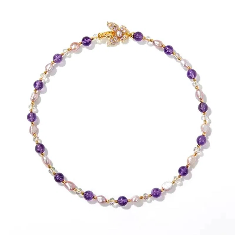 【心想事成】 指尖瑰宝 天然淡水珍珠蝴蝶首饰 助学业旺事业上岸#好运 紫水晶 项链 女款