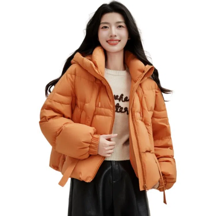 鸭鸭 纯色宽松连帽直筒羽绒服 女款