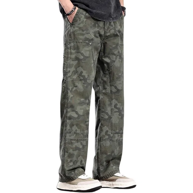 尘映 迷彩潮牌宽松直筒战术裤高街美式复古工装伐木裤休闲裤 男款
