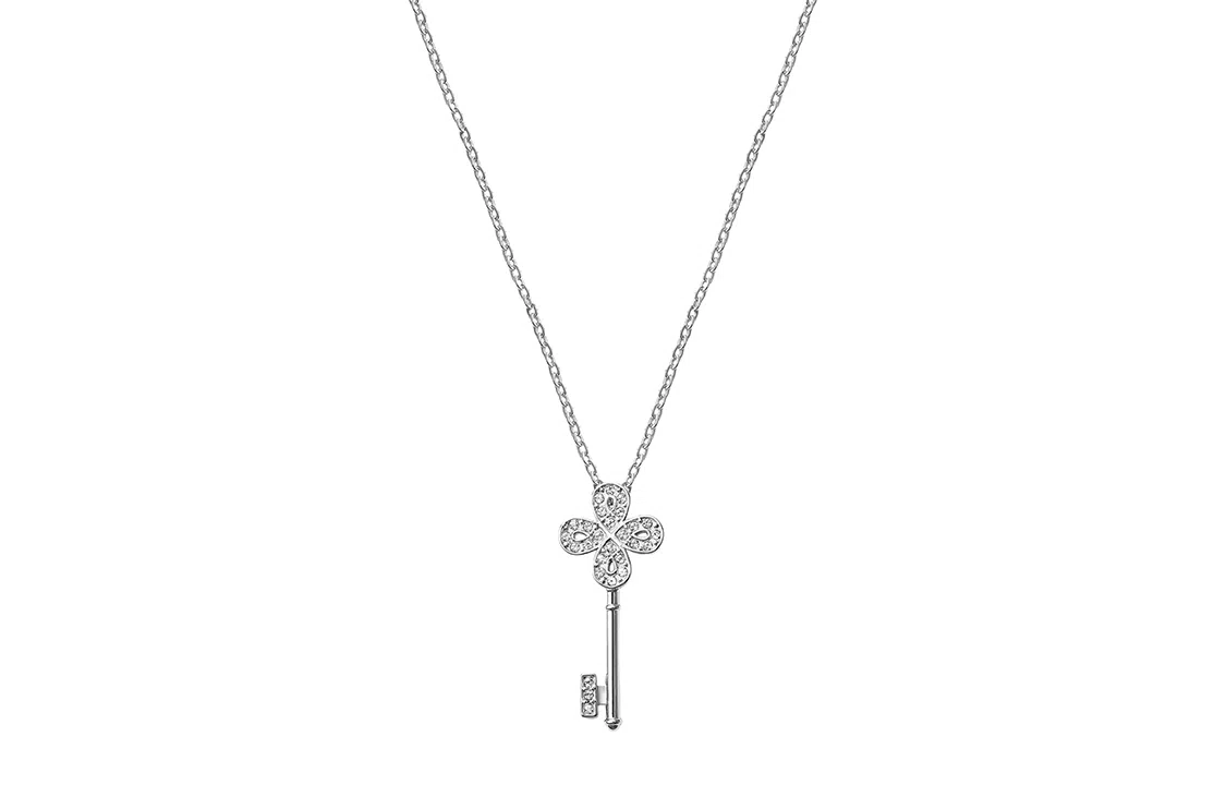 Swarovski Key Clover Pendant Necklace Silver
