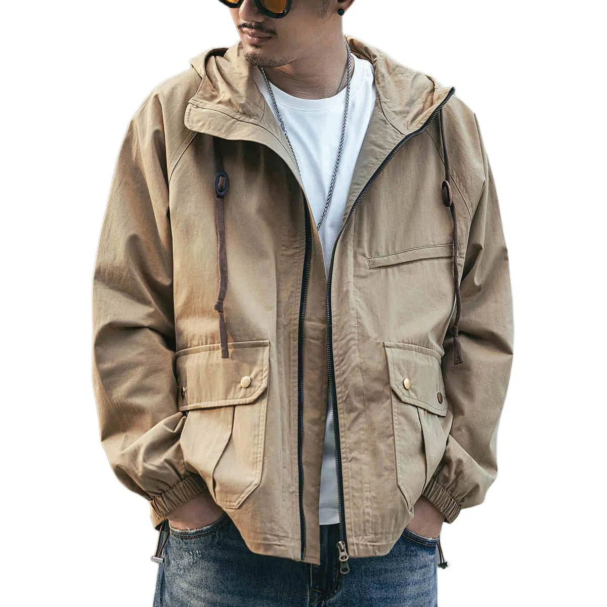 格蓝鹿  美式机能工装纯色宽松  抗菌冲锋衣 男款