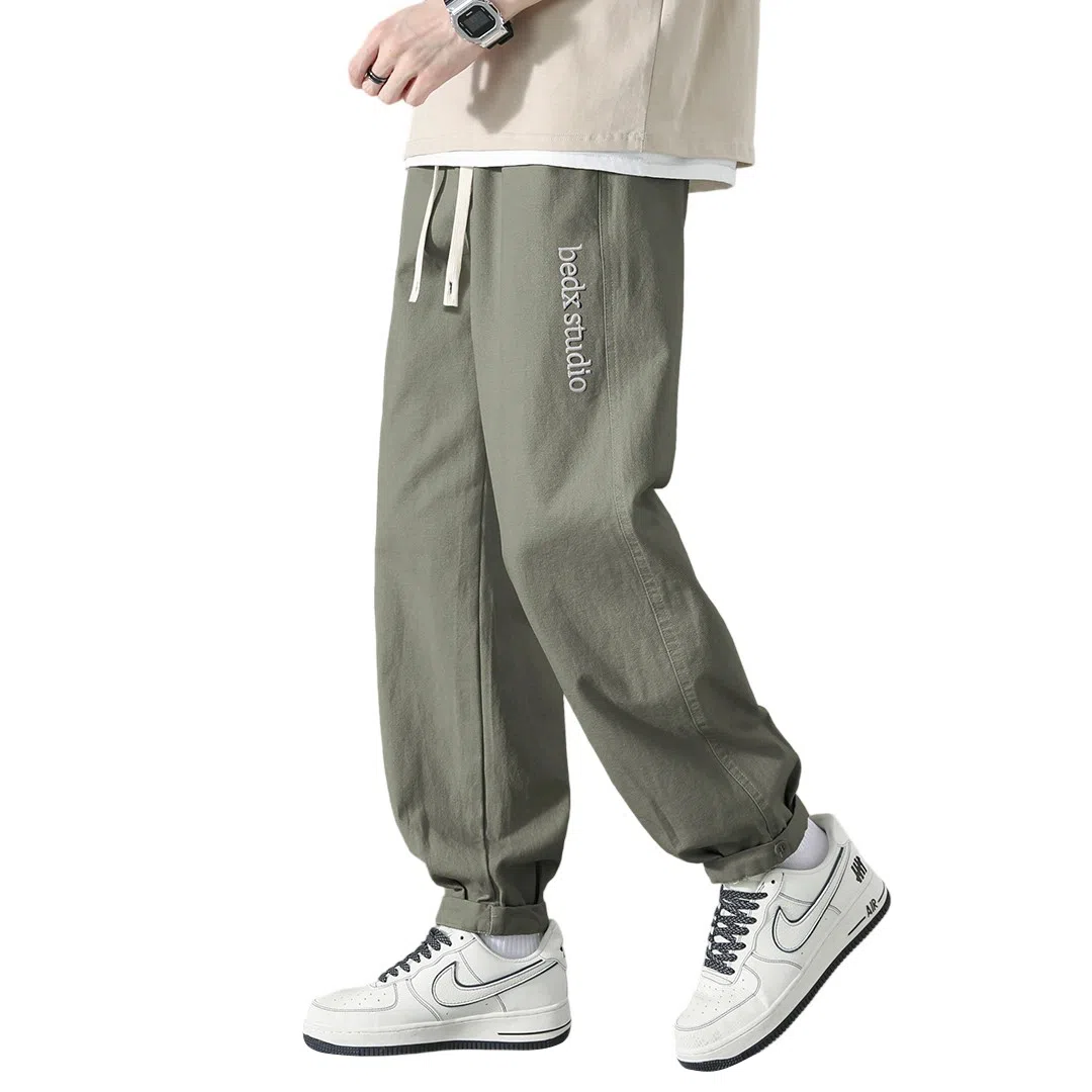 顶峰保罗 刺绣工装纯棉潮牌长裤运动潮流百搭宽松无性别主义运动裤直筒时尚阔腿设计感休闲裤 男女同款