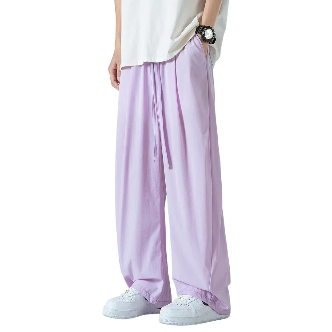 顶峰保罗 褶皱冰丝裤子百搭潮流薄款凉感亲肤透气时尚无性别主义潮牌阔腿裤垂坠感弯刀休闲裤 男女同款