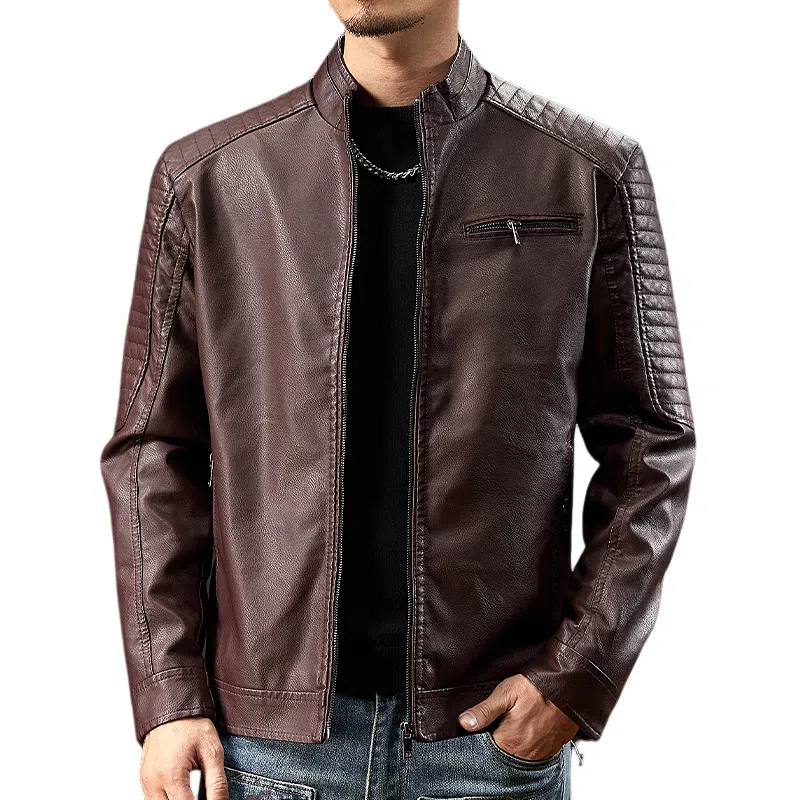 【dme】 美式复古机车风休闲立领防风防水皮衣 男女同款