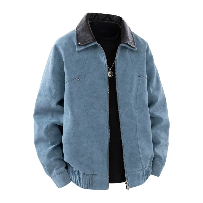 个性拼接纯色仿皮飞行员夹克 百搭 防风保暖皮衣 男女同款