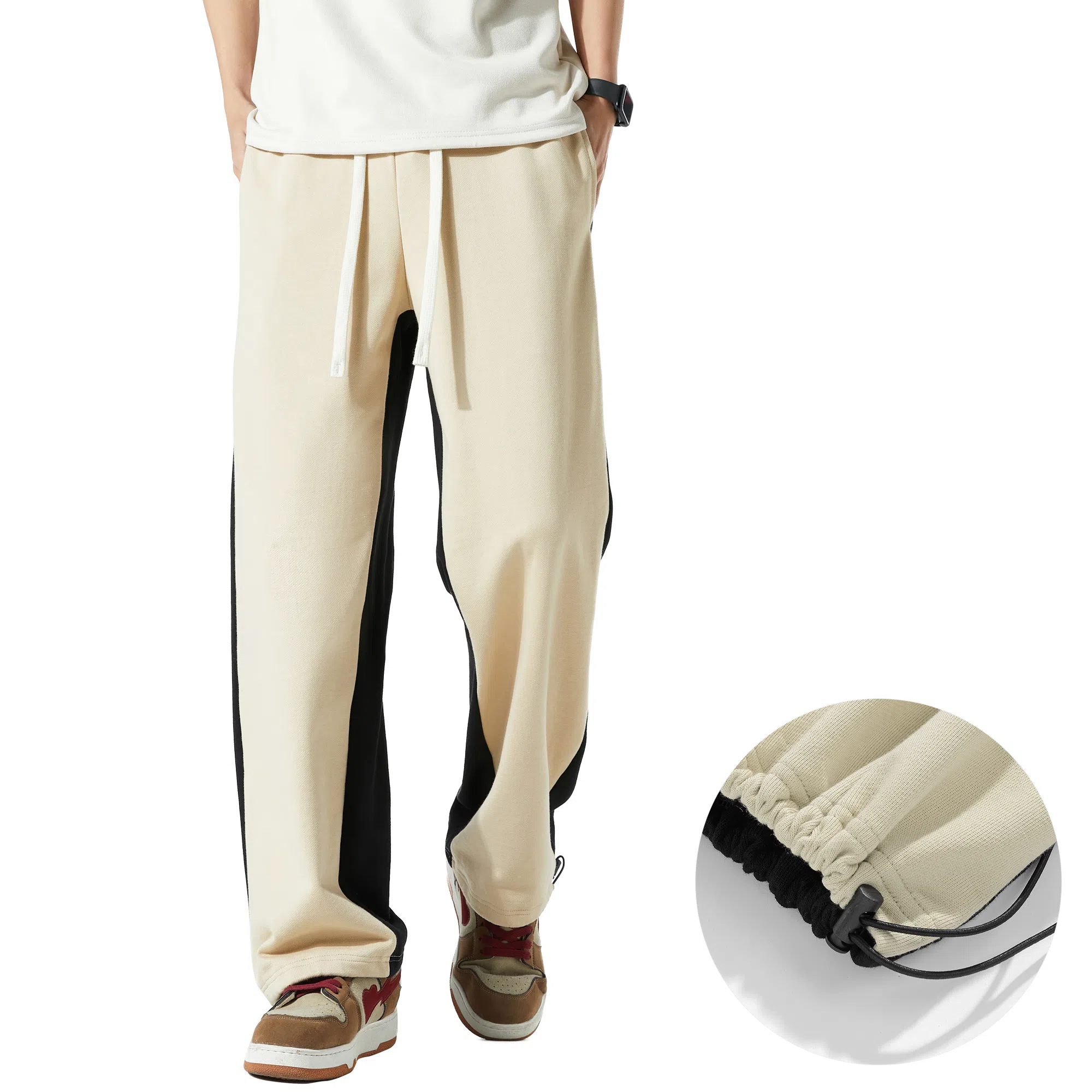 稻草人 美式潮牌撞色拼接正反两面穿系带宽松阔腿直筒百搭休闲裤 男女同款