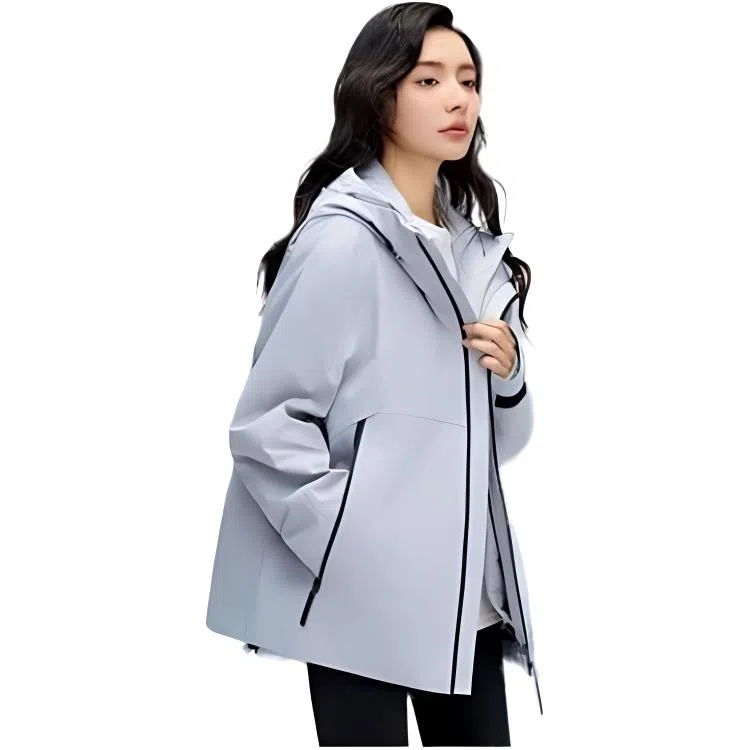 鸭鸭 休闲拼接连帽长袖羽绒服 女款