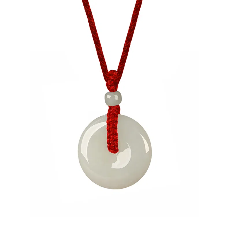 贝诗珠宝 平安扣一对新中式国潮古风平平安安本命年转运珠编绳 和田玉 项链 男女同款情侣款 青白玉