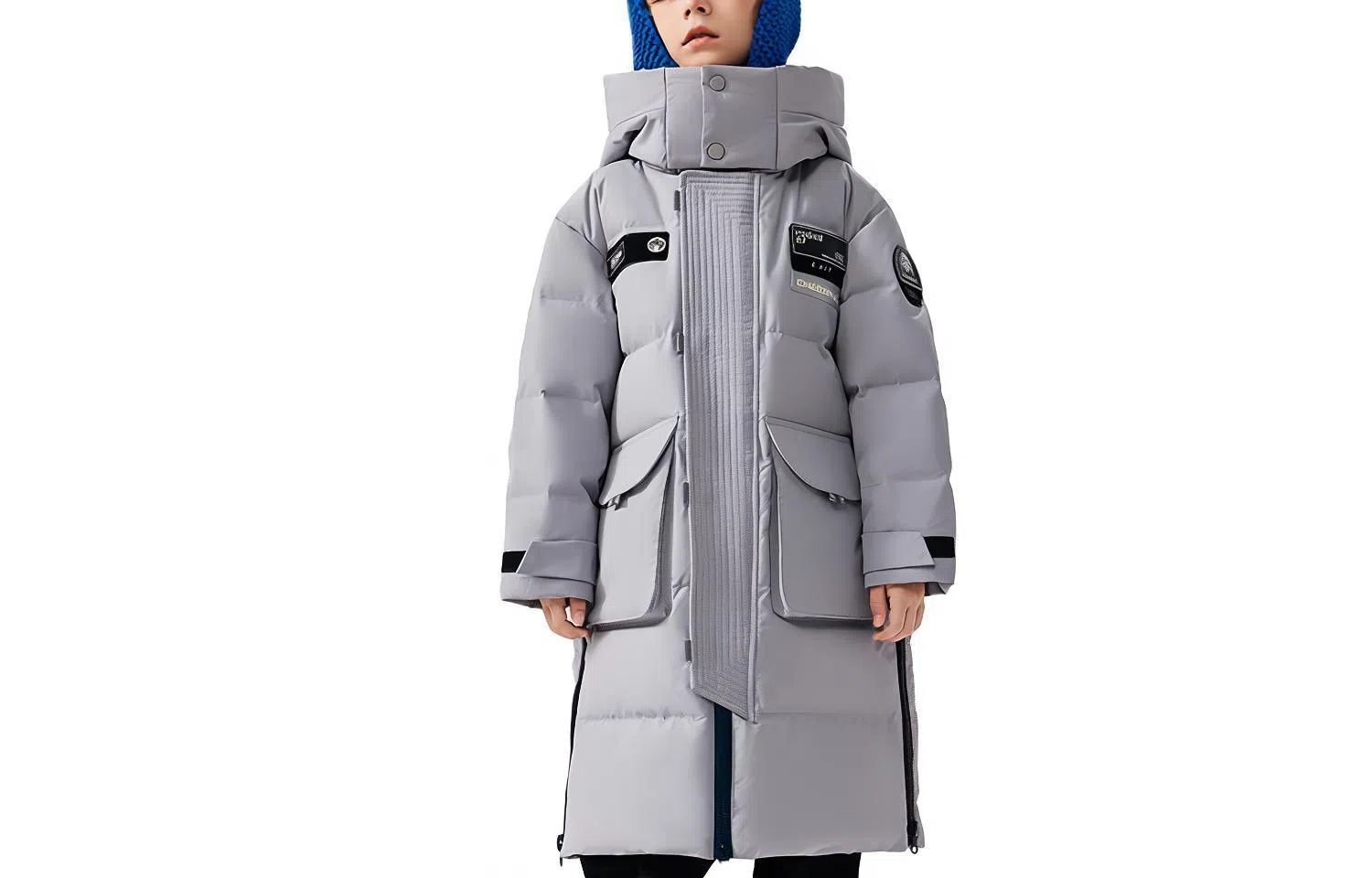 鸭鸭 童装 拼接撞色加厚长袖连帽羽绒服 儿童款