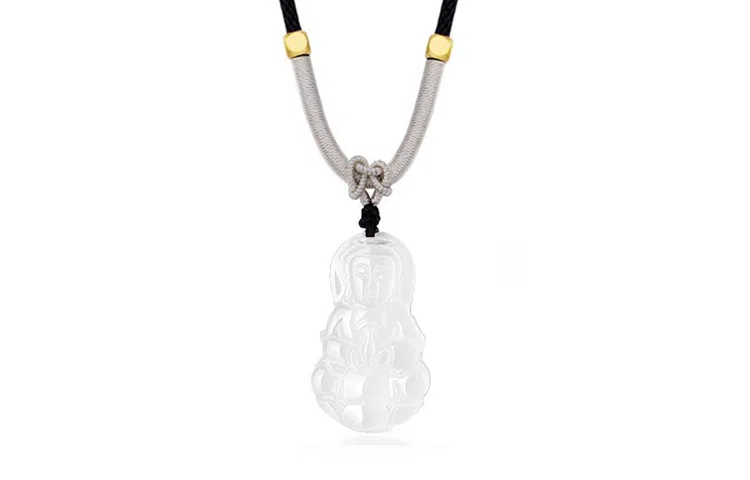 月斐 转运珠弥勒佛观音菩萨 本命年平安白大肚弥勒佛黑绳 复古国潮转运笑佛 玉髓 项链 男女同款情侣款