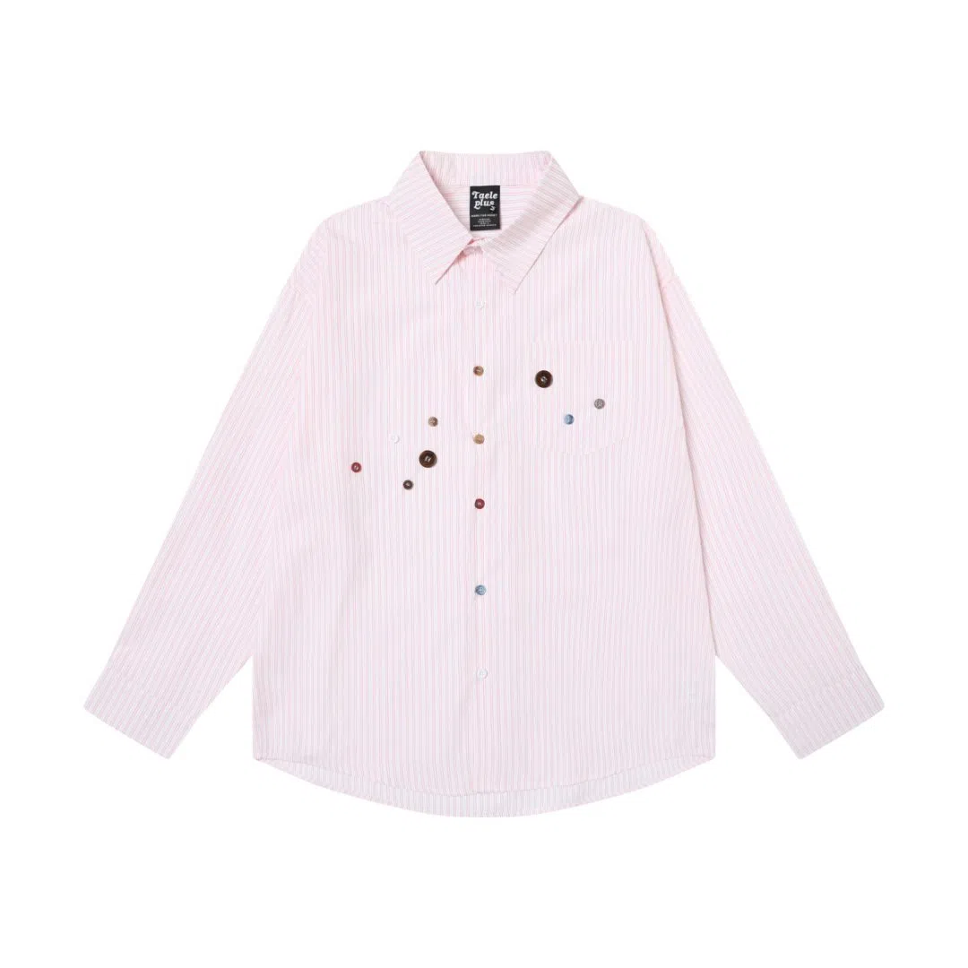 【dme】 美式简约复古条纹衬衣长袖男春季潮牌纽扣设计感宽松休闲情侣慵懒风外套衬衫 男女同款