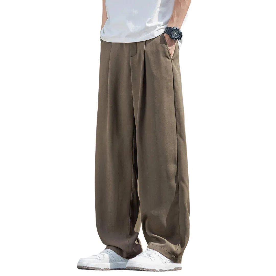 顶峰保罗 无性别主义冰丝凉感亲肤透气宽松直筒西裤美式潮流垂感长裤时尚百搭阔腿高级感休闲裤 男女同款