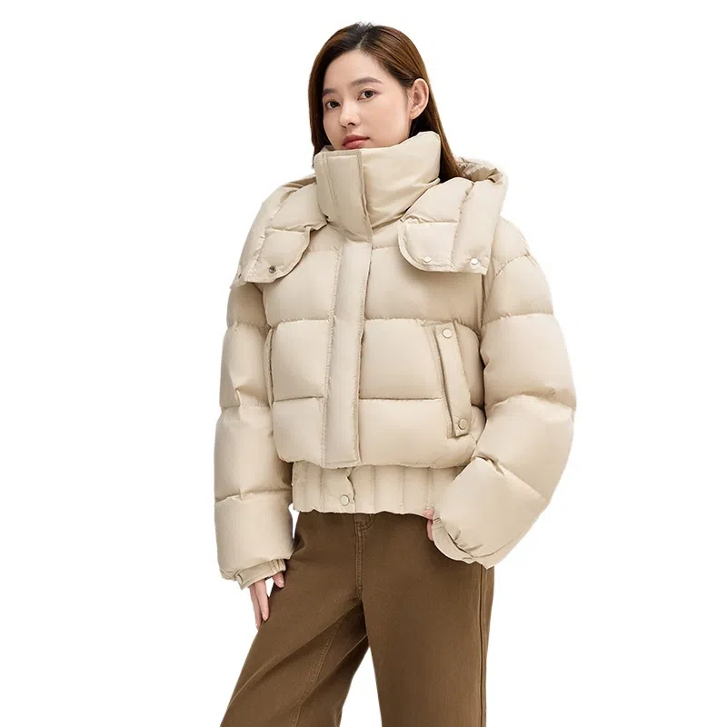 鸭鸭 休闲连帽短款舒适纯色羽绒服 女款