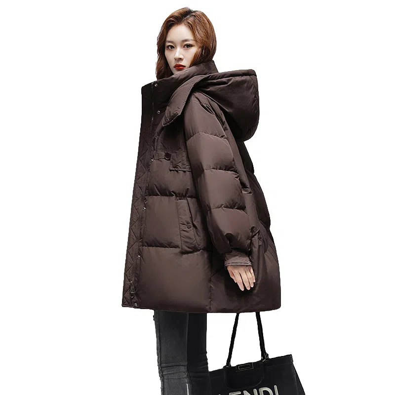 鸭鸭 阔版中长款韩版时尚保暖纯色宽松羽绒服 女款