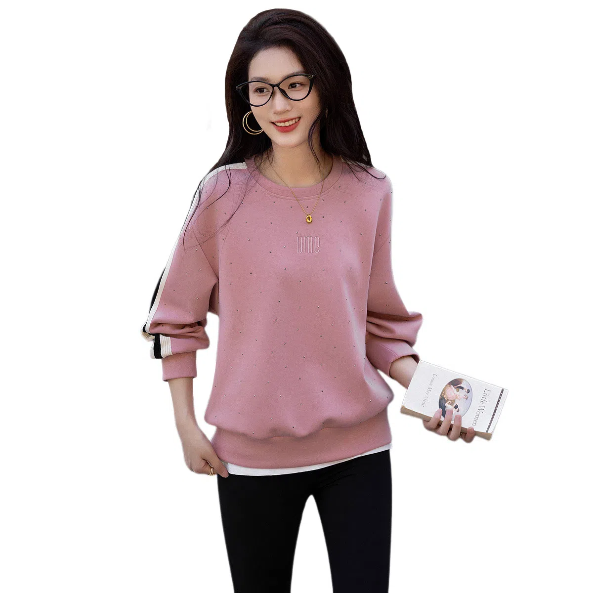 【dme】 纯色圆领合身套头长袖卫衣 女款 皮粉