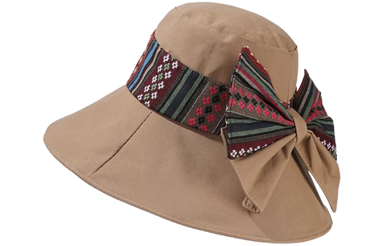 优幽兰 百搭潮流小众设计感民族风可折叠骑车大檐遮阳时尚旅游度假防紫外线太阳夏 聚酯纤维 防晒帽 女款