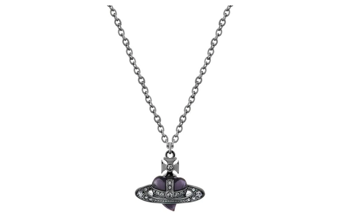 Vivienne Westwood Diamante Heart Pendant Necklace Gunmetal