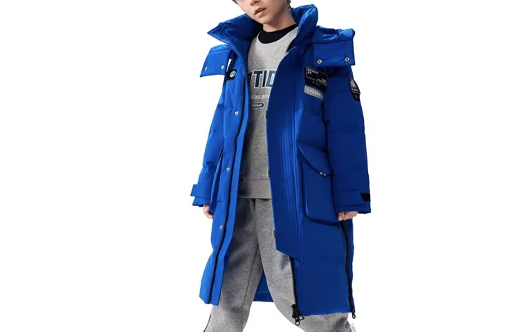 鸭鸭 童装 拼接撞色加厚长袖连帽羽绒服 儿童款