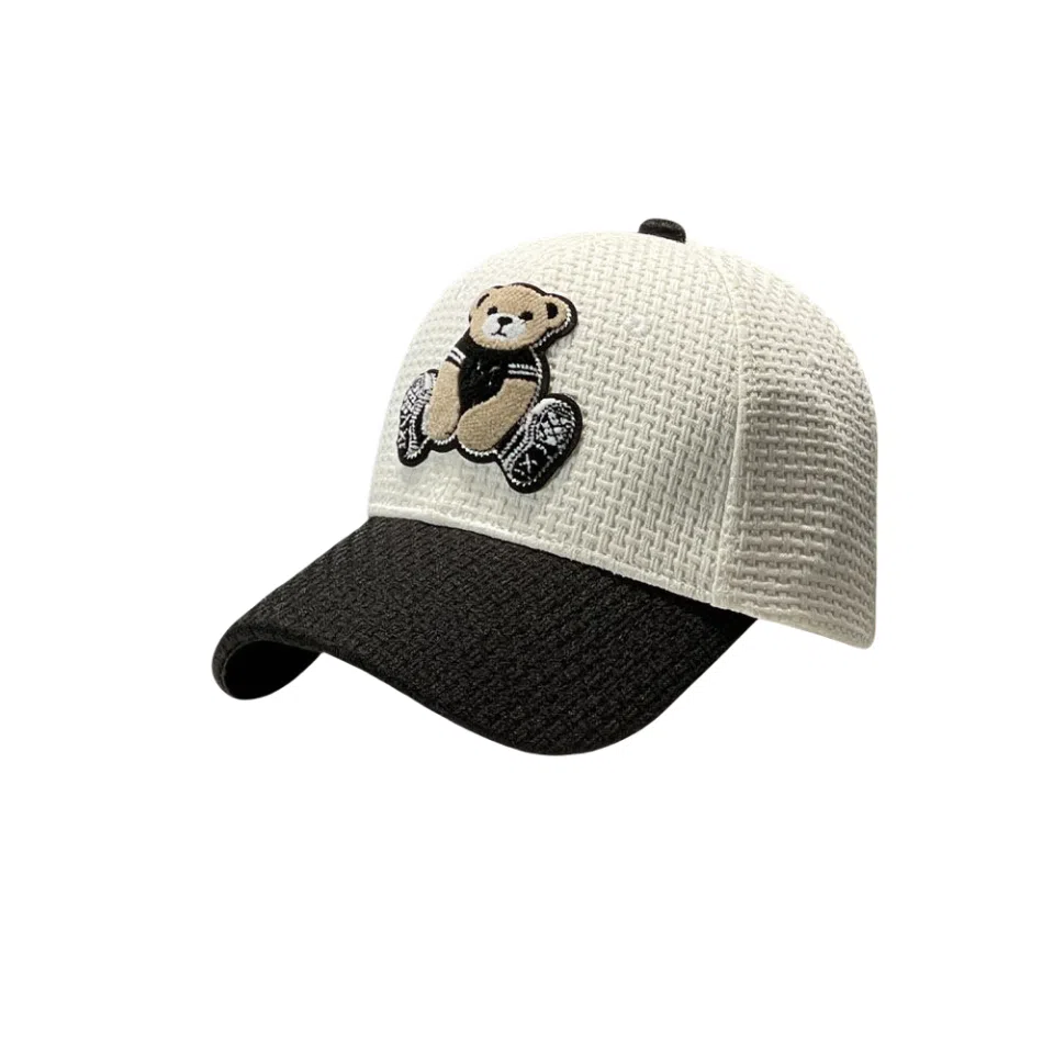 图涂丫 日系百搭时尚卡通小熊拼接 涤纶 鸭舌帽 男女同款情侣款