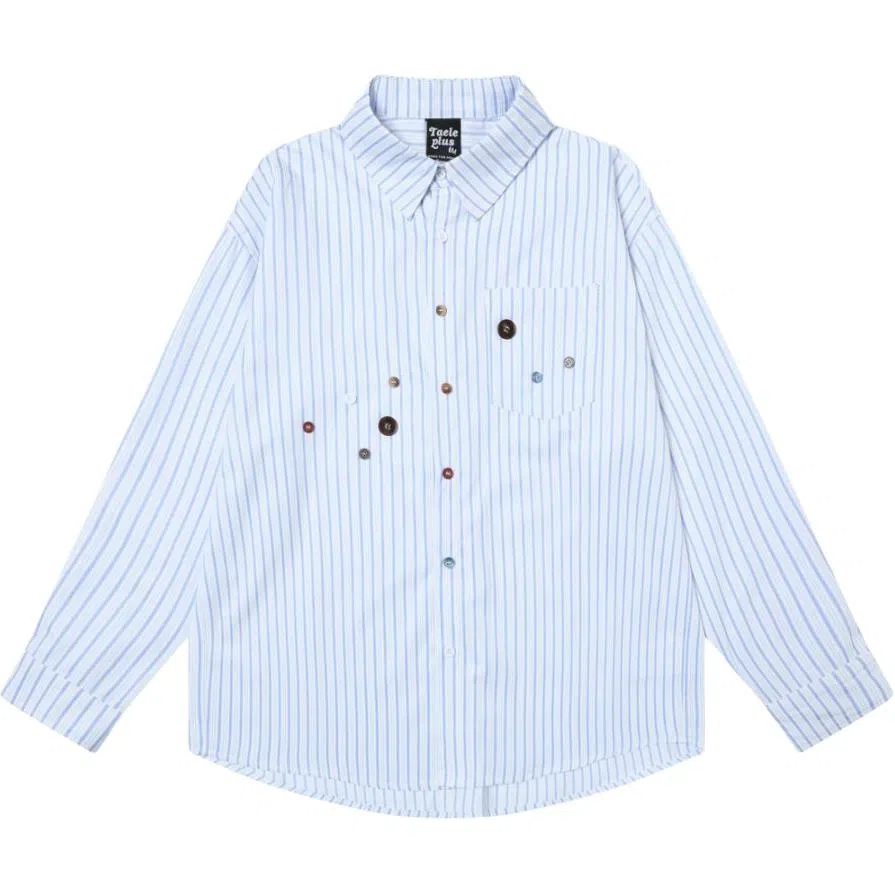 【dme】 美式简约复古条纹衬衣长袖男春季潮牌纽扣设计感宽松休闲情侣慵懒风外套衬衫 男女同款