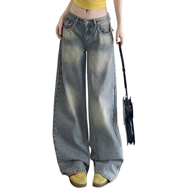 如续 直筒垂感美式复古拖地宽松牛仔裤 女款