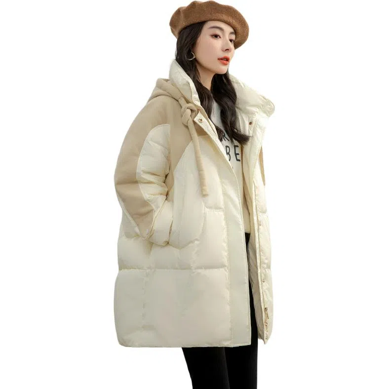 鸭鸭 中长款连帽宽松羽绒服 女款