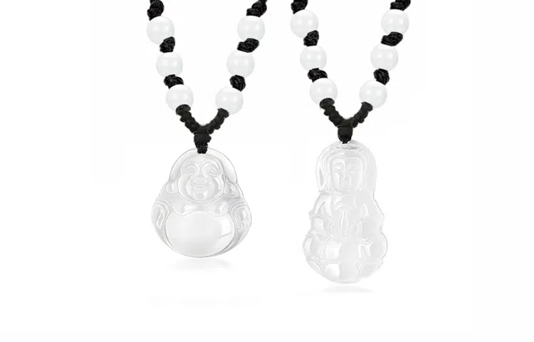 月斐 转运珠弥勒佛观音菩萨 本命年平安白大肚弥勒佛黑绳 复古国潮转运笑佛 玉髓 项链 男女同款情侣款