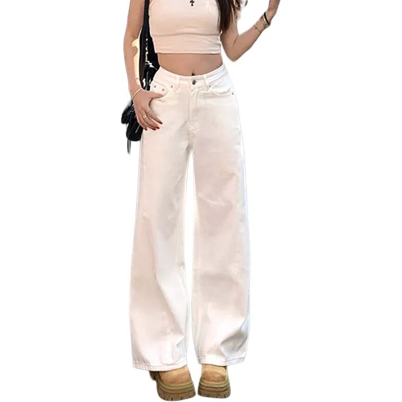 如续 侧缝线设计高腰微宽松喇叭拖地牛仔裤 女款