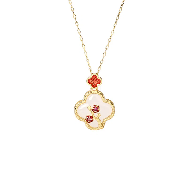 彤彤兔 中式复古珐琅工艺四叶草 铜 项链 女款