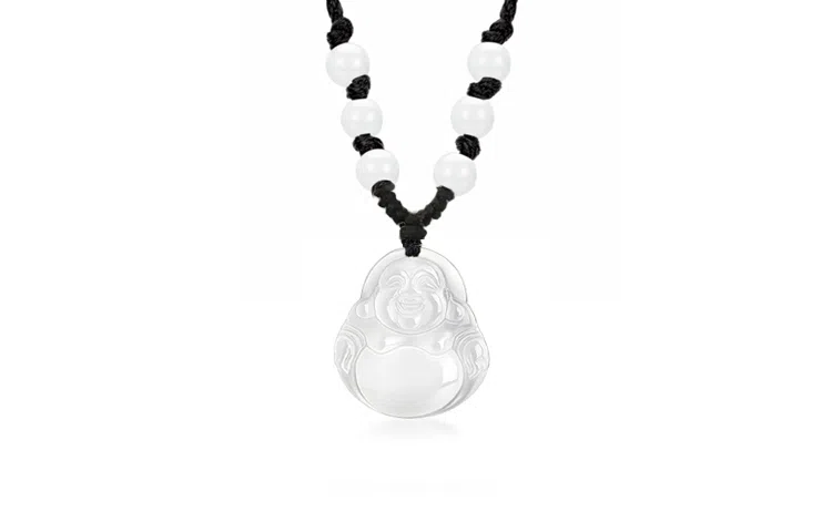 月斐 转运珠弥勒佛观音菩萨 本命年平安白大肚弥勒佛黑绳 复古国潮转运笑佛 玉髓 项链 男女同款情侣款