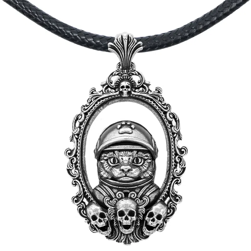 【免费刻字】 白木黑冰 机车猫皇 新中式原创小众设计高级感 银合金 项链 男款 礼盒