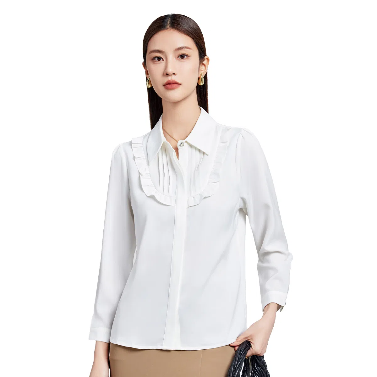 富铤 极简风纯色翻领长袖衬衫 女款