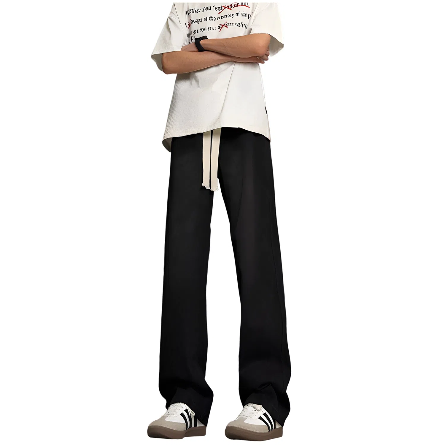 加菲猫家族 美式高街简约基础款复古水洗做旧宽松舒适休闲系带中腰校园学院风直筒垂感日常通勤百搭牛仔裤 男女同款