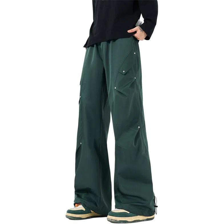 顶峰保罗 美式潮牌纯色简约高级感直筒阔腿长裤复古高街痞帅宽松舒适小众百搭运动休闲裤 男女同款