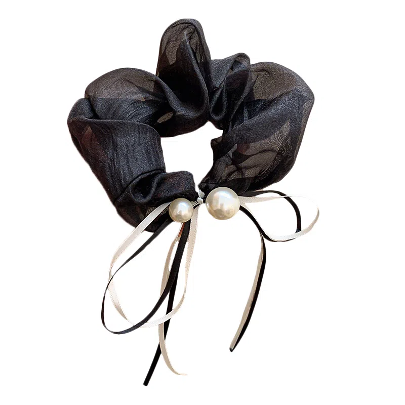 蒙妮 森系蝴蝶结飘带珍珠发绳氛围感#好运 布艺 发圈 女款