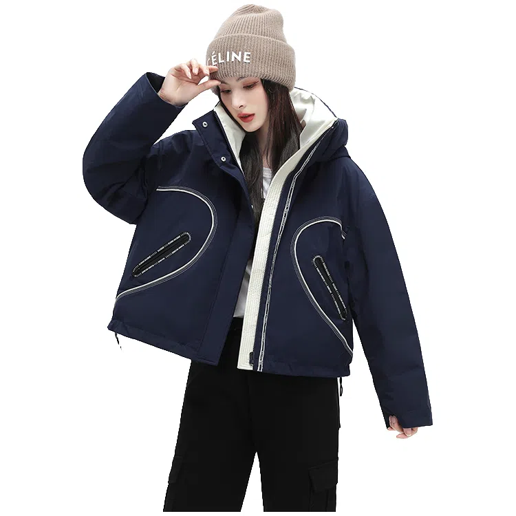 鸭鸭 通勤休闲设计感百搭短款显高小个子派克服连帽羽绒服 女款