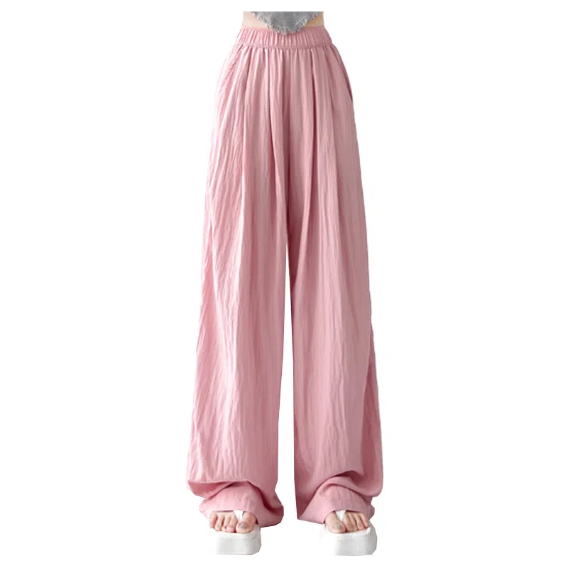 兰缪 夏季高腰阔腿裤日系慵懒垂感褶皱薄款休闲裤 女款