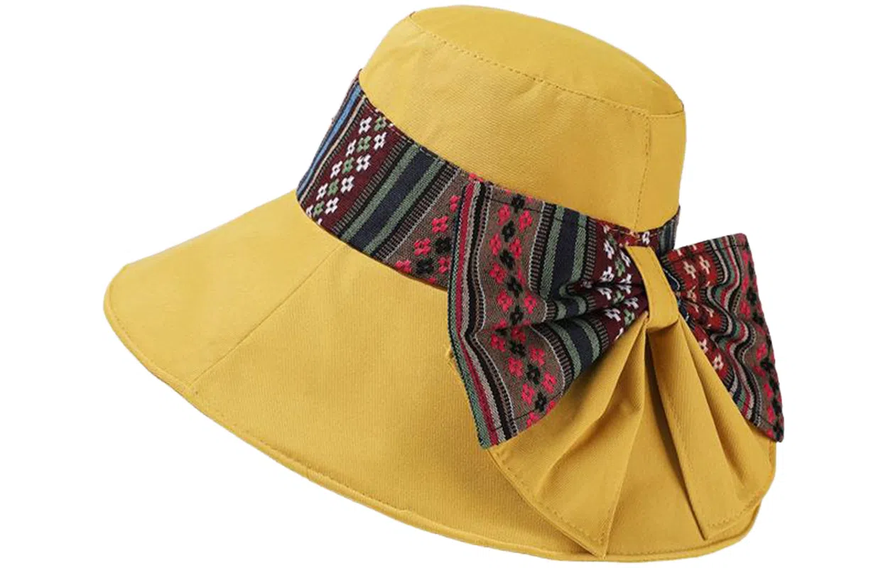 优幽兰 百搭潮流小众设计感民族风可折叠骑车大檐遮阳时尚旅游度假防紫外线太阳夏 聚酯纤维 防晒帽 女款