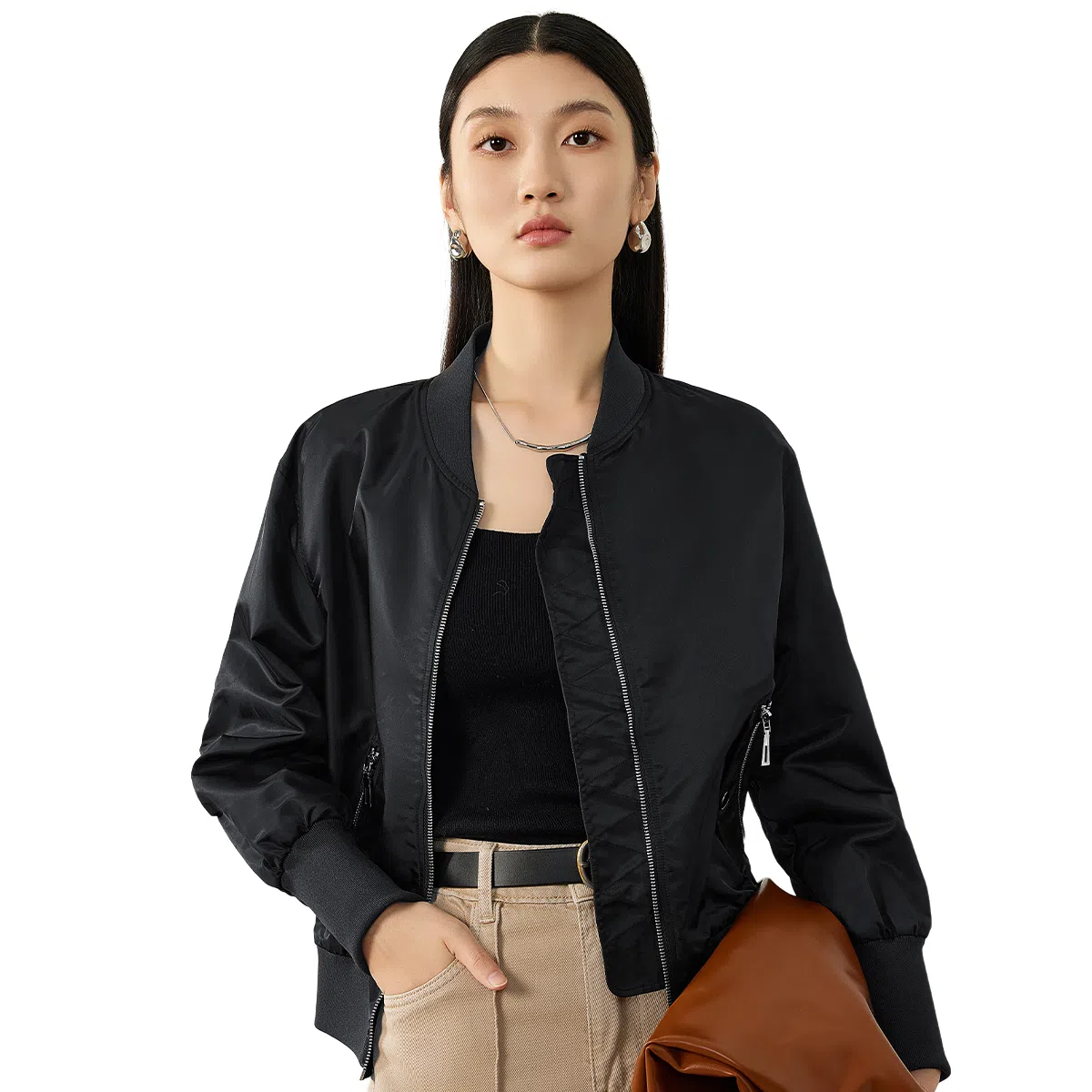 富铤 纯色拉链长袖棒球服 女款