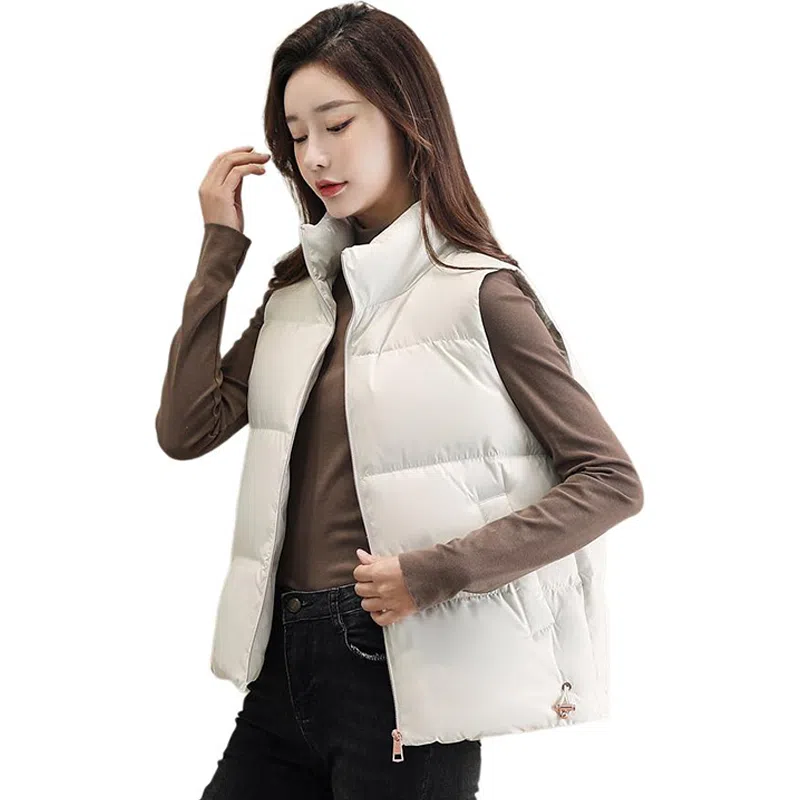 鸭鸭 纯色立领短款拉链休闲无袖保暖短款百搭羽绒马甲 女款