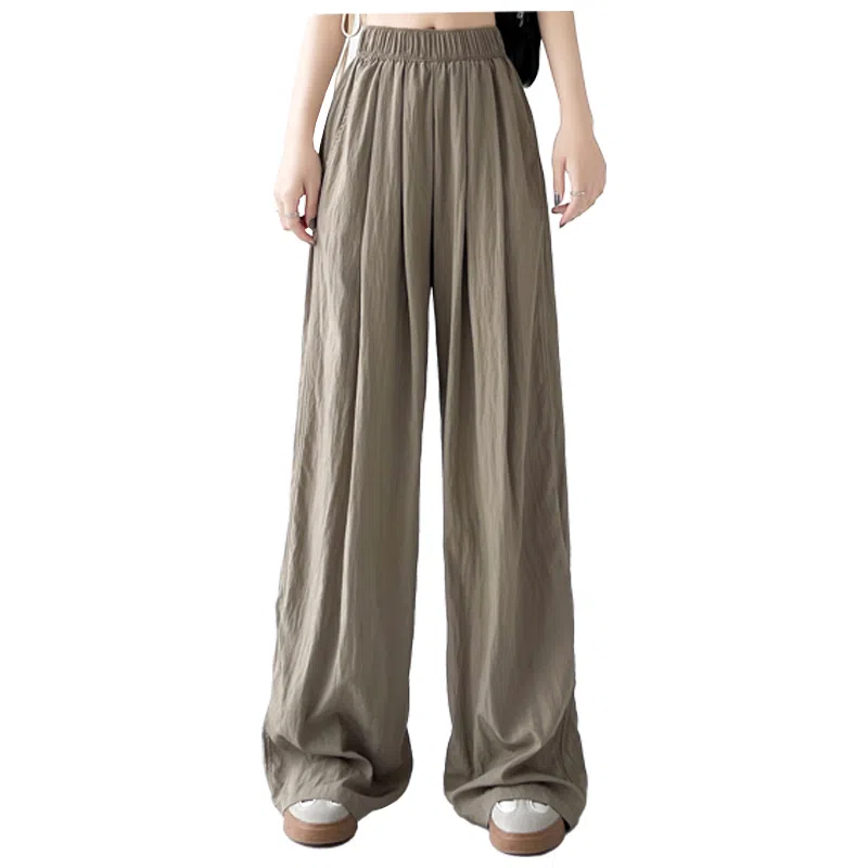 兰缪 夏季高腰阔腿裤日系慵懒垂感褶皱薄款休闲裤 女款
