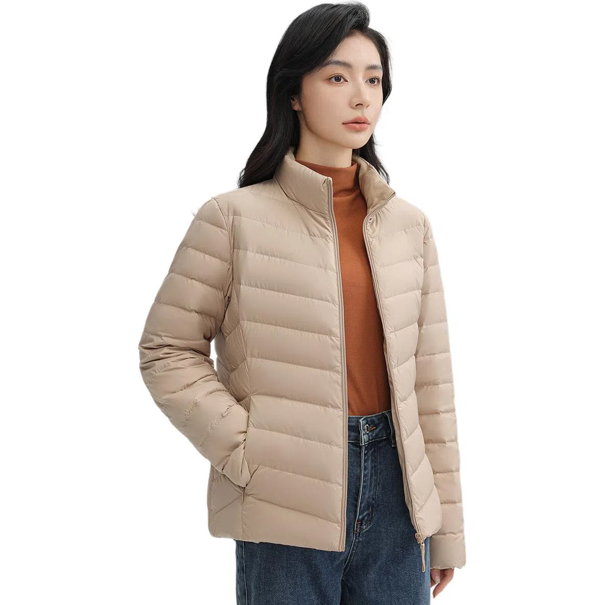 鸭鸭 纯色通勤连帽轻薄款短款外穿时尚百搭羽绒服 女款