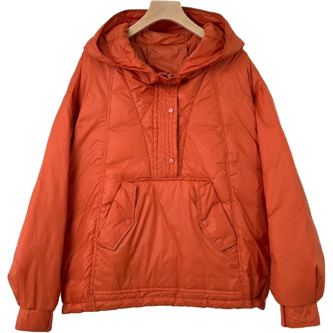 鸭鸭 纯色连帽套头大口袋保暖舒适长袖休闲简约美系时尚洋气外穿羽绒服 女款