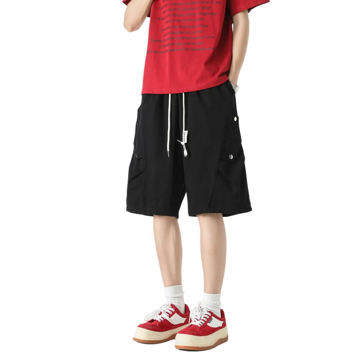 敦煌博物馆 美式潮流褶皱薄款跑步篮球裤宽松凉感舒适透气纯色简约百搭五分休闲短裤 男女同款