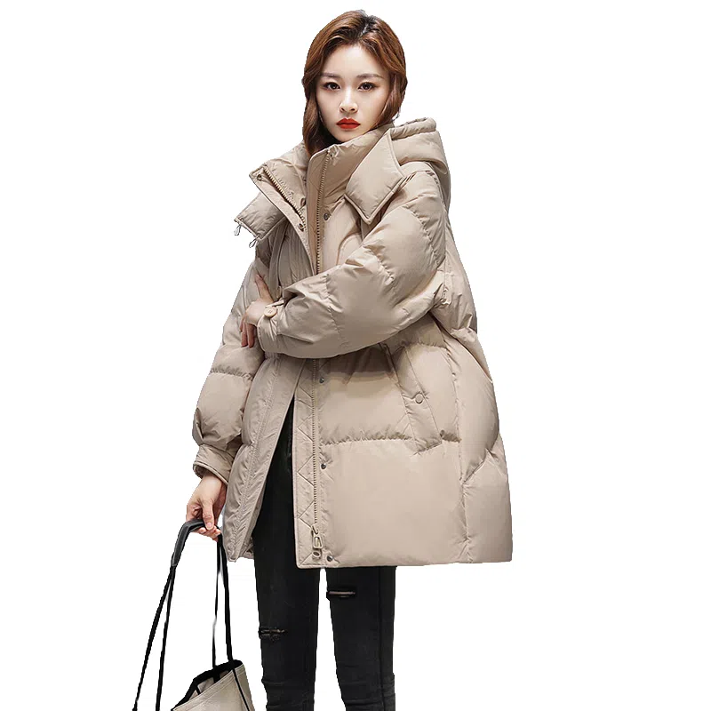 鸭鸭 阔版中长款韩版时尚保暖纯色宽松羽绒服 女款