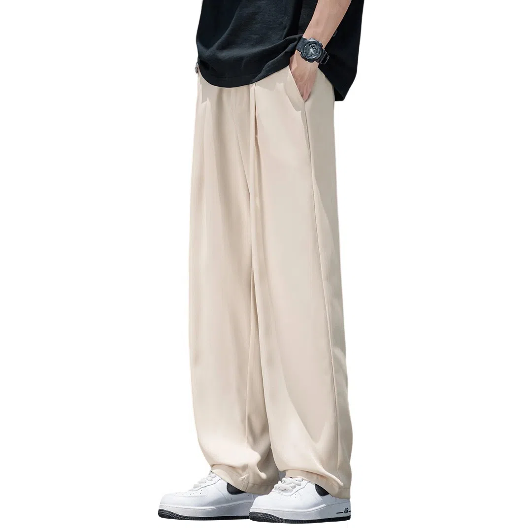 顶峰保罗 无性别主义冰丝凉感亲肤透气宽松直筒西裤美式潮流垂感长裤时尚百搭阔腿高级感休闲裤 男女同款