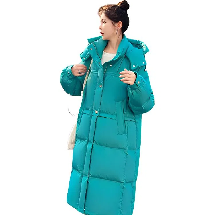 鸭鸭 中长款连帽纯色保暖羽绒服 女款 鹅黄色