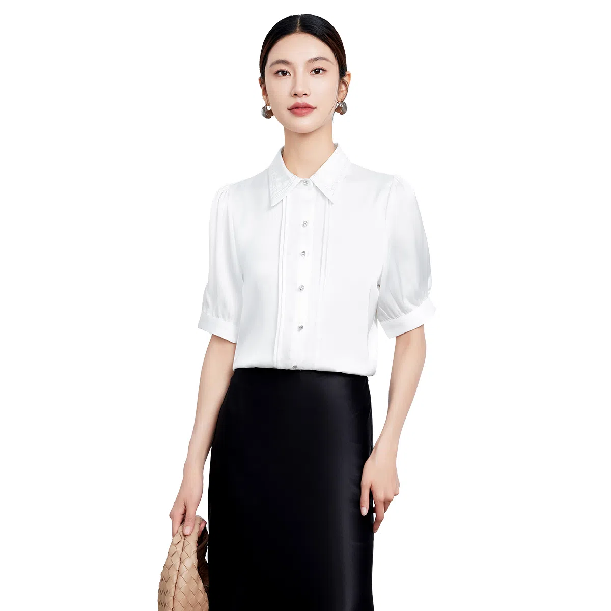 富铤 纯色尖领短袖衬衫 女款