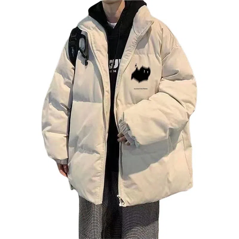 玉儿恋 字母卡通印花立领宽松落肩拉链加厚长袖棉服 男款